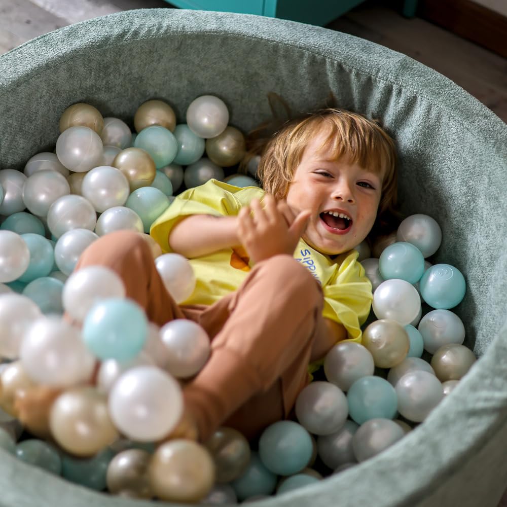 MISIOO Bällebad Baby Rund 90x30 cm mit 200 Bällen Ø6 cm – Weicher Schaumstoff, Bezug Abnehmbar Waschbar, Indoor Spielpool für Kleinkinder