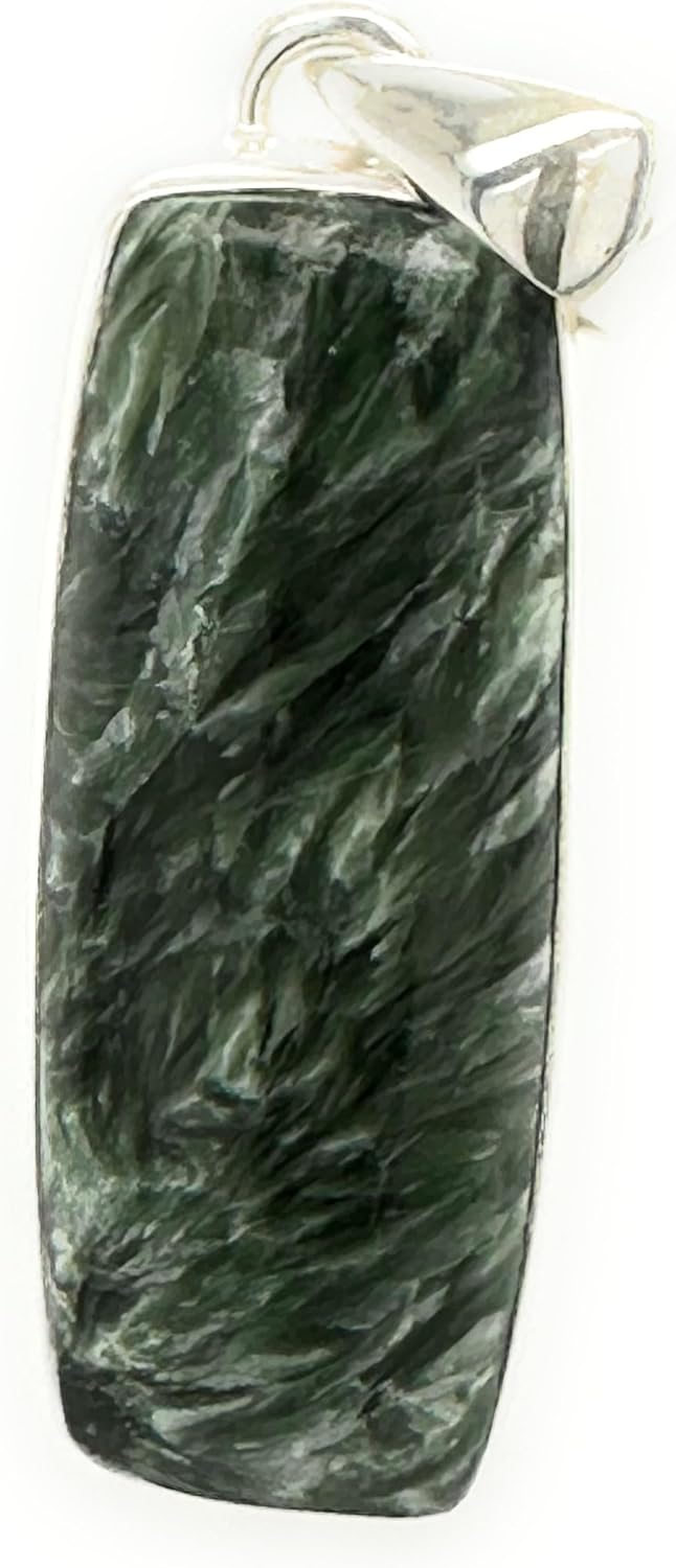 Natural Russian Seraphinite 925 Solid Sterling Silver Pendant 40mm - Image 4