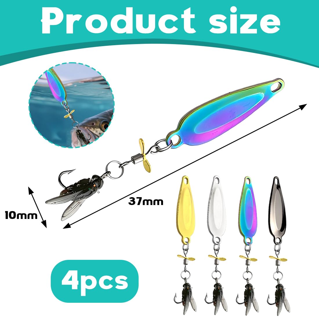 Esche Da Pesca A Elica In Metallo, Set Di 4 Ami Glitterati, Esche 3D Biologiche Per Pesca Trota E Bar, Lama Rotante Per Vari Pesci