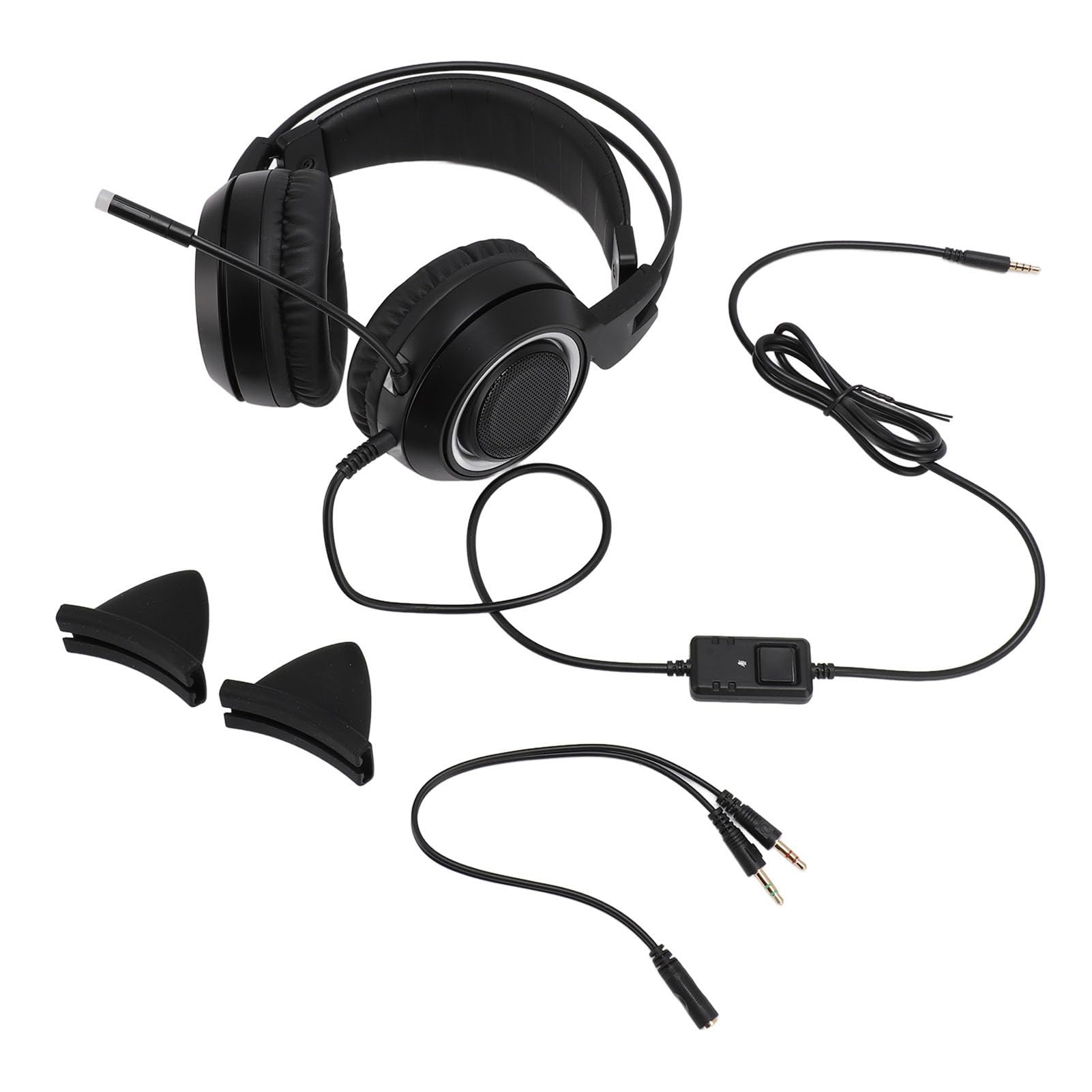 SENECESLI Gamingowy Zestaw Słuchawkowy z Uroczymi Kocimi Uszami, Stereo, z redukcją Szumów, z Mikrofonem, dla Dziewczynek, do Telefonu PC, Gniazdo 3,5 Mm (BLACK)