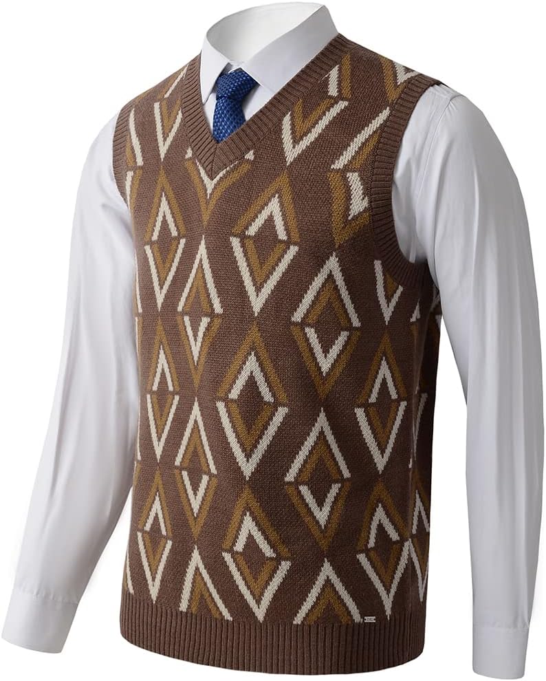 Mens V-Neck Knitted Sweater Vest Solid Plain Sleeveless Pullover Knitwear Loose Fit All Match Sweater Tops