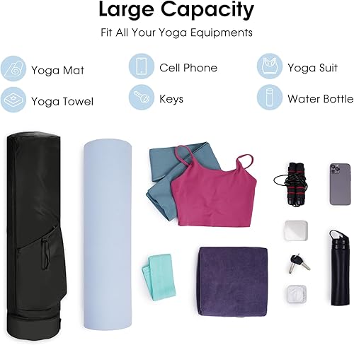 Miniatura 4 de sportsnew Bolsa para esterilla de yoga, con cremallera completa, bolsa de transporte para esterilla de yoga con cordón, bolsillo para botella de