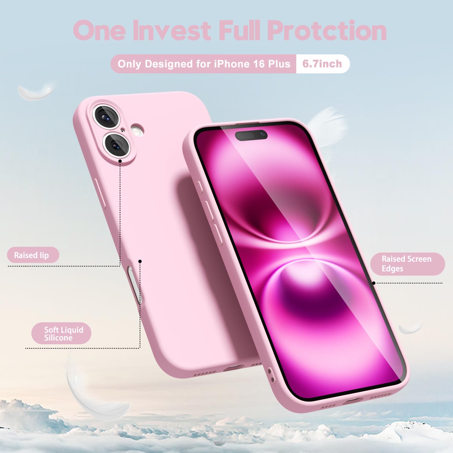oakxco for iPhone 16 Pro Max Case Liquid Silicone, Soft Rubber Gel Elegant Aesthetic Basic Simple Cover, Cute Thin Slim TPU Matte Solid Color Plain Smooth Case for Women Girl, Light Pink — view 636