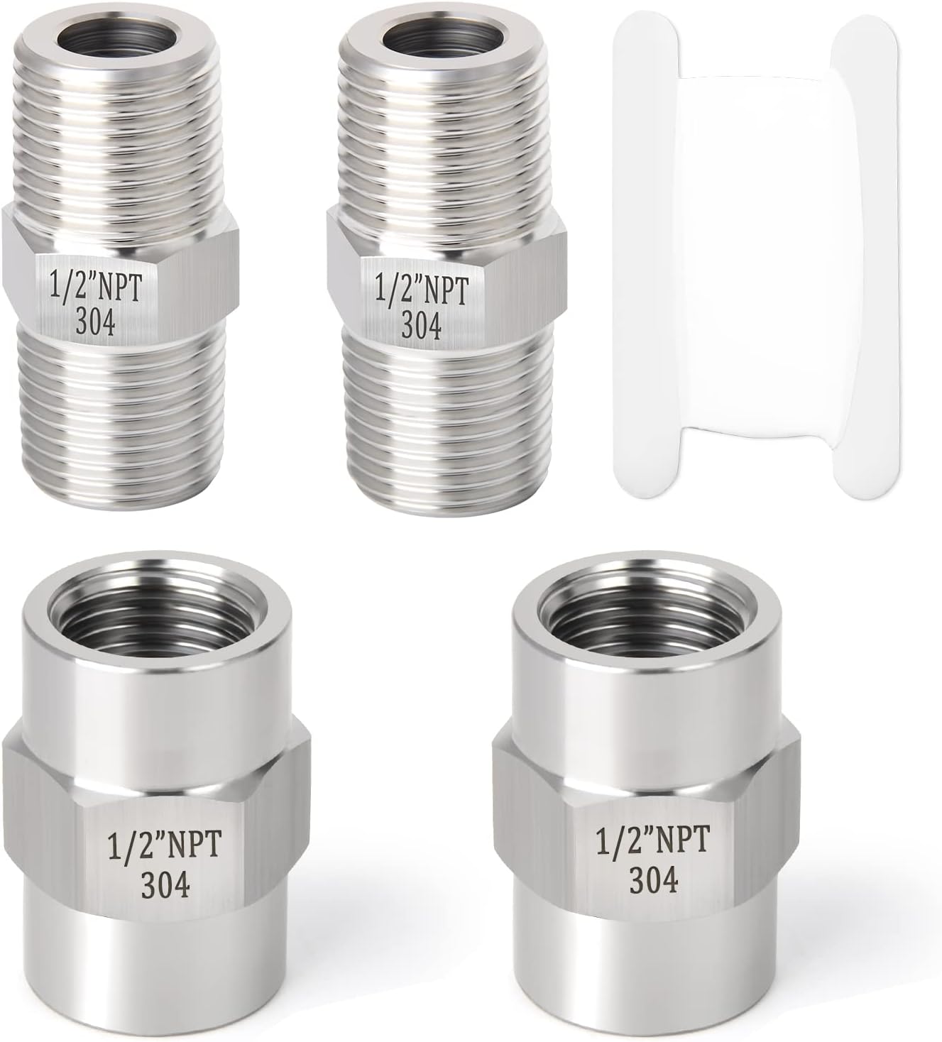 GASHER 4PCS 304 Stainless Steel Pipe Fitting, Hex Nipple Hex Coupling, 1/2" x 1/2" NPT Male Thread Pipe, 1/2Inch x 1/2Inch NPT Female Thread Pipe
