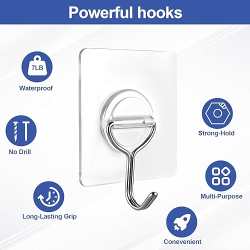 Miniatura 7 de Adhesive Wall Hooks for Hanging Heavy Duty Coat - 13LBS (Max) Transparent Waterproof Hook Multiple Uses Stainless Steel Hooks for Shower Kitchen