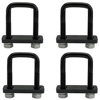 4 Pack Square U-Bolt for Trailer- Fits 1.75 Inch Wide Leaf Springs, Galvanized Steel Clamp Set, Secure Fit for Truck, Boat and Trailers, Black