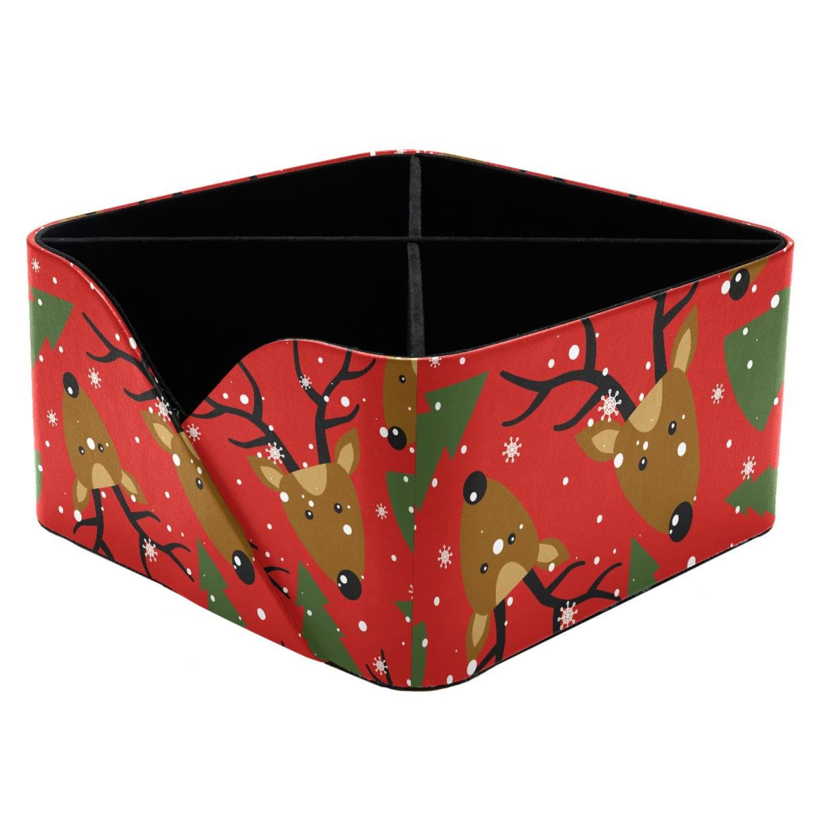 KengjuTesu Deers Fir Trees Snow Pattern Desktop Organizer Pen Holder, Rectangular Pencil Cup for Office, Study and Makeup Stations