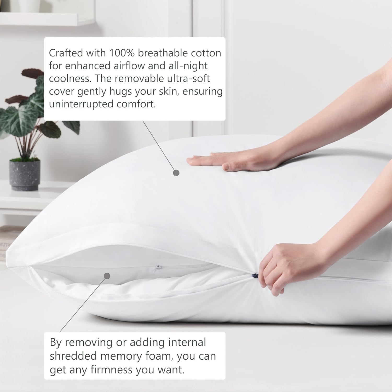 ACCURATEX Lot de 2 Oreillers Hybrides à Mémoire de Forme 60×60 cm | rembourrage hybride mousse à mémoire & microfibre, coussin confortable à hauteur réglable, housse amovible en coton,respirant