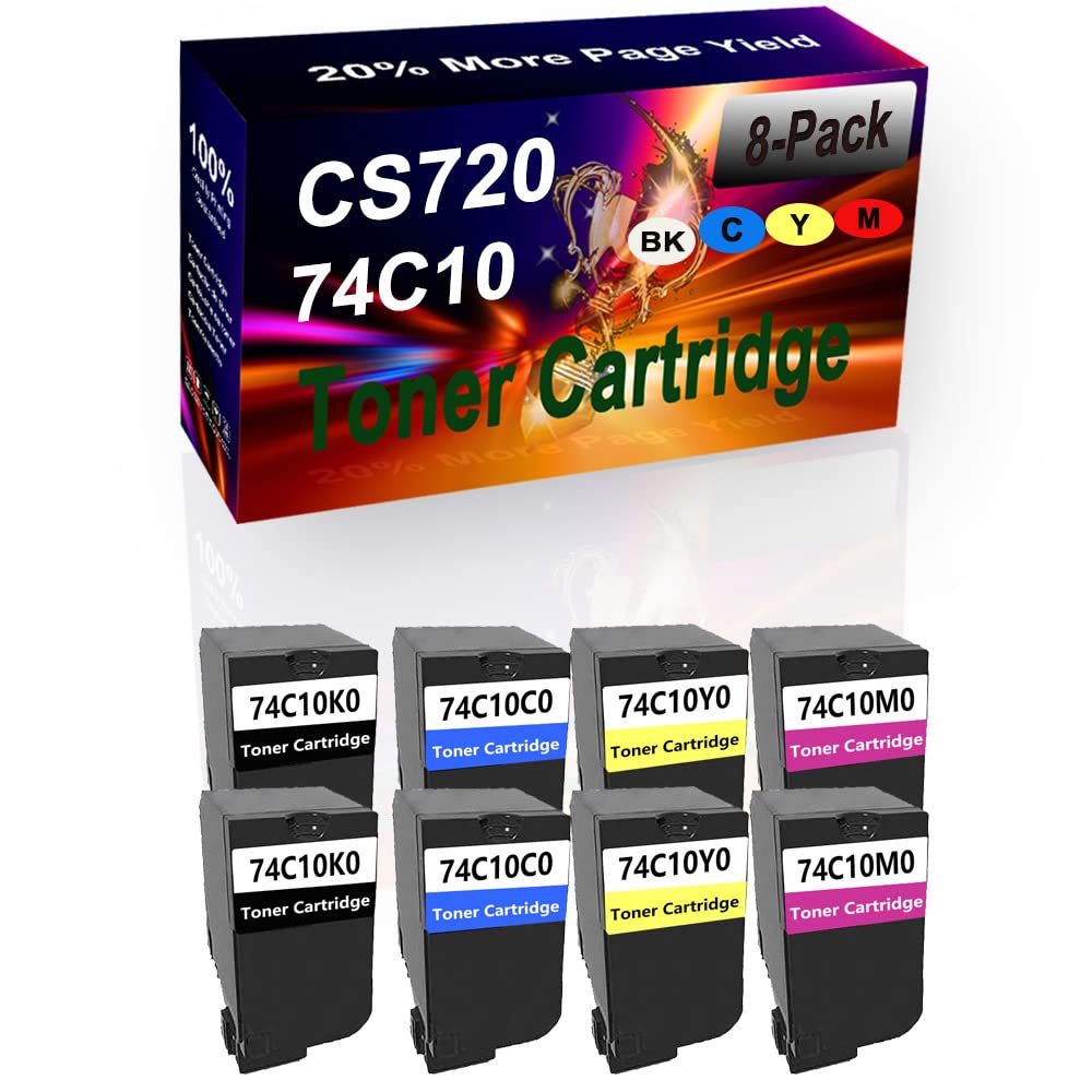 SINIYA 8-Pack (2BK+2C+2Y+2M) Compatible High Yield CS720(74C10K0 74C10C0 74C10Y0 74C10M0) Printer Toner Cartridge use for CS720 CS720de CS720dte CS725 CS725de CS725dte CX725 CX725de Printers