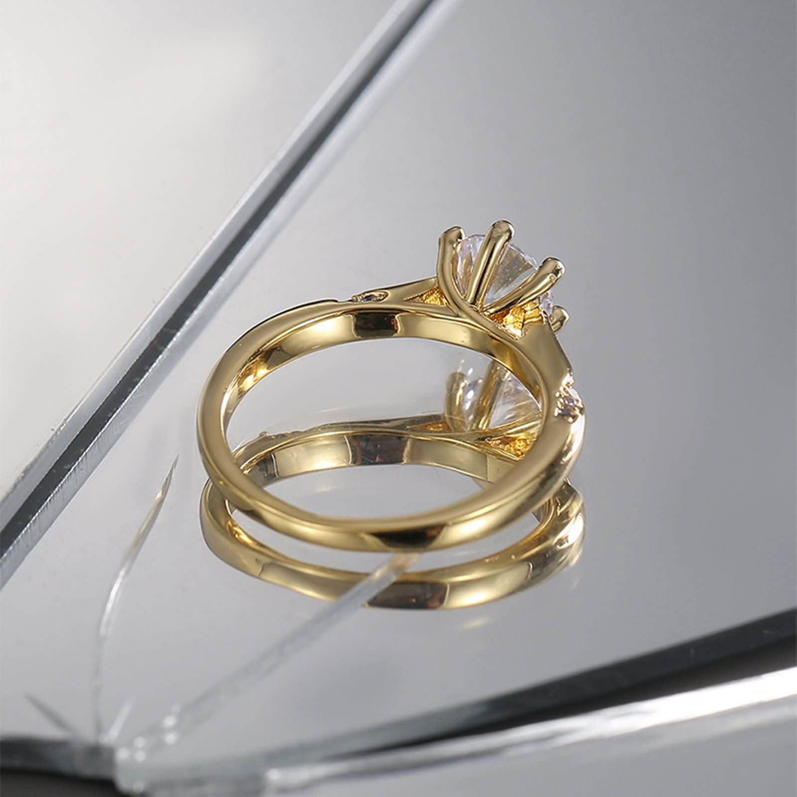 Beydodo Anillos de Compromiso Mujer Oro Amarillo 9 14 18Kilates con Simple Redondo con Moissanita, Anillos Oro Compromiso Mujer