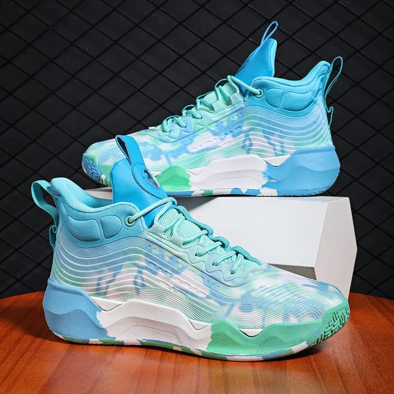 Bacury Women Men Basketball Shoes Comfortable Fashion Running Sneakers Colorful Painting Breathable Non Slip Sport Shoe Blue Size 7.5