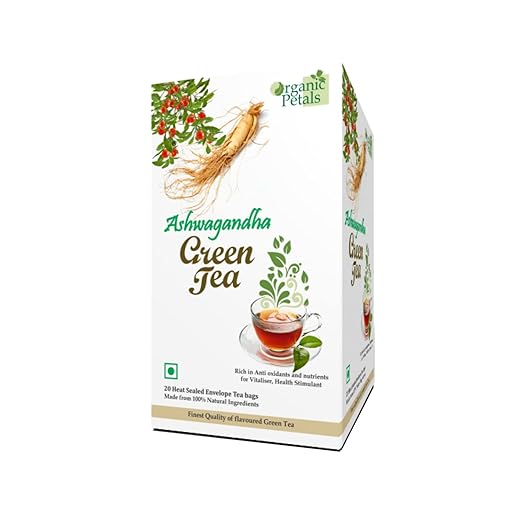 Ashwagandha Herbal Green Tea/Rich in Antioxidants/Blend of Ashwagandha, Tulsi, Piper Betel for Boosting Immunity and Balancing Body weight/Each Packet Contain 20 Bags (Pack of 1)