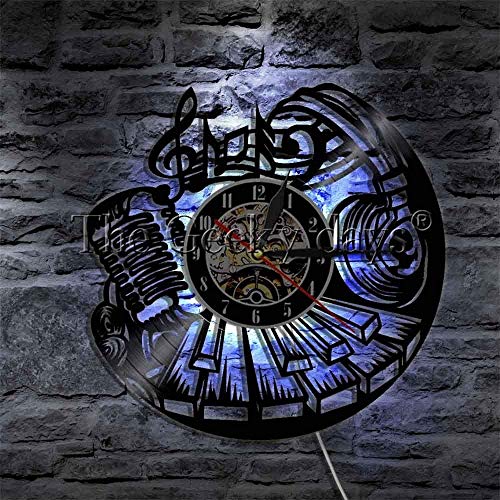 Reloj de Pared de Disco de Vinilo 1 LED Music Bar Light Music Store Silhouette Rock Wall Art Vinyl Record Clock Music Store Silhouette Wall Light-12 Pulgadas
