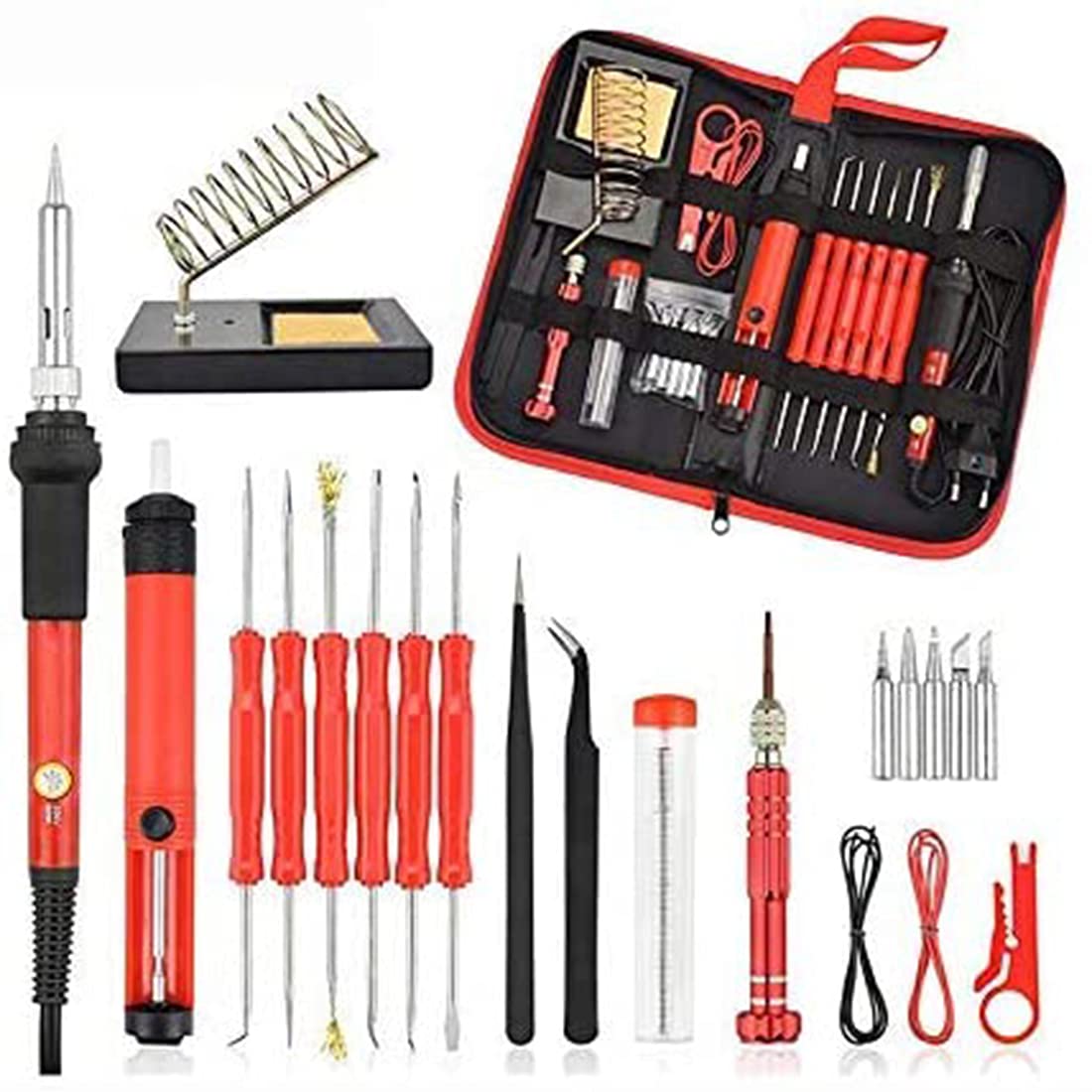 DELFINO Soldering Iron Kit 26 PCS SET Soldering Iron 60w Adjustable Temperature Electric Welding Tools Solder Sation Iron Kits EU Multifunctional Pyrography For Wood Burning Desoldering