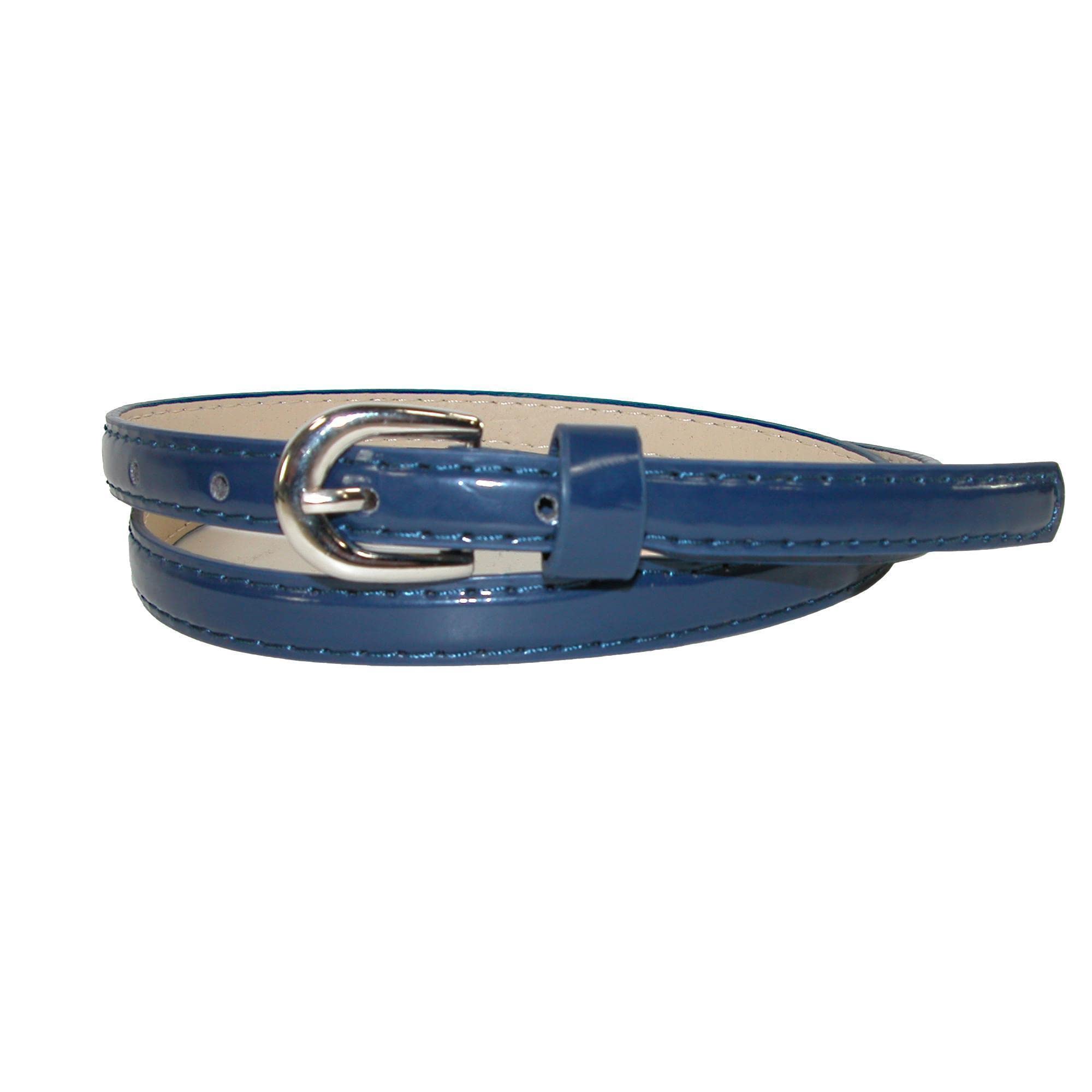 CTM Women's 1/2 Inch Skinny Dress Belt Patent Faux Leather, Large, Navy