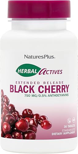 NaturesPlus Herbal Actives Black Cherry - 30 tabletas - Soporte antioxidante de liberación prolongada - Vegetariano, sin gluten - 30 porciones