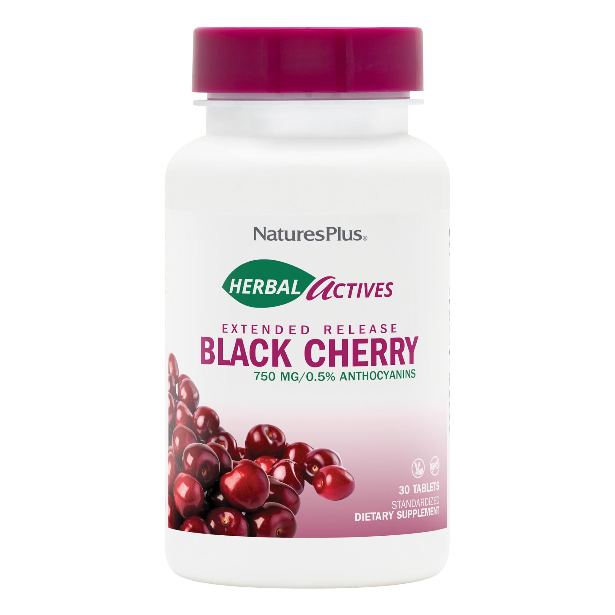 NaturesPlus Herbal Actives Black Cherry - 30 Tablets - Extended Release Antioxidant Support - Vegetarian, Gluten Free - 30 Servings