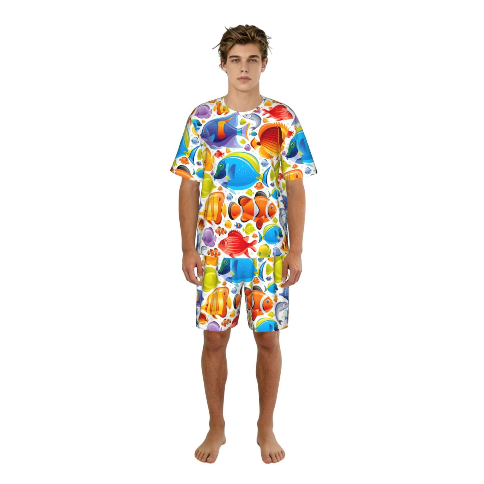 Pyjama short hommes à manches courtes ensemble d'été imprimé poisson - 8