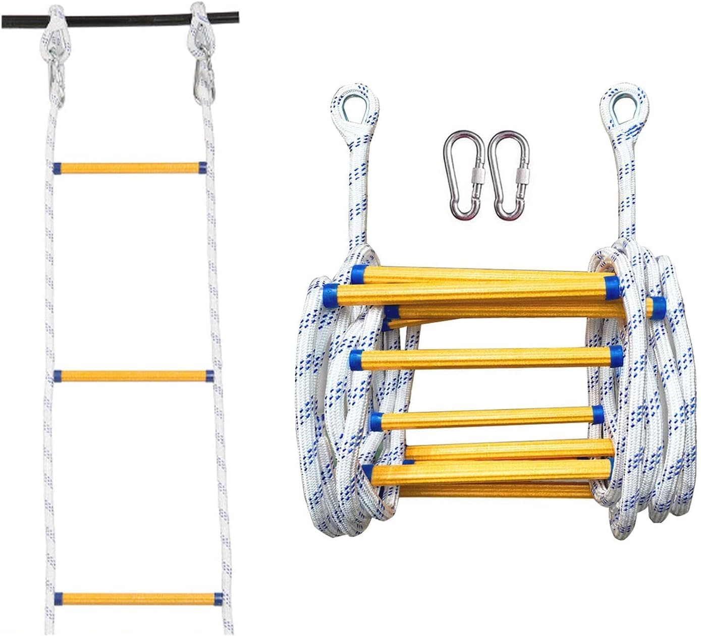 Escape Rope Ladder, Evacuation, Rapid Deployment, Reusable, Youth Adult Training, Climbing With Hooks(18m)
