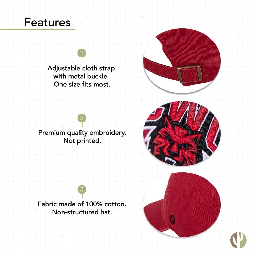 Desert Cactus Central Washington University Baseball Hat Wildcats CWU Wellington Brimmed Embroidered Hats Cap Adjustable Cloth Strap Adult (Style A) Red - Image 4