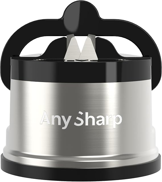 AnySharp Pro Metall-Messerschärfer mit PowerGrip Saugnapf Wolframkarbid Premium Wolframkarbid-Schärfsystem für Küchenmesser Wellenschliff & gehärteten Stahl Professionelle Qualität