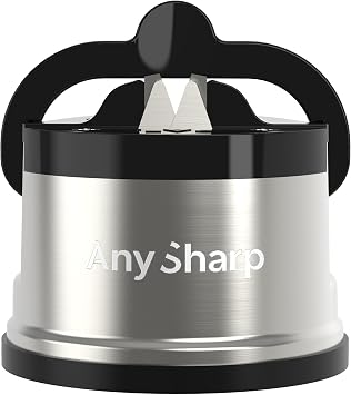AnySharp Pro Metall-Messerschärfer mit PowerGrip Saugnapf Wolframkarbid Premium Wolframkarbid-Schärfsystem für Küchenmesser Wellenschliff & gehärteten Stahl Professionelle Qualität