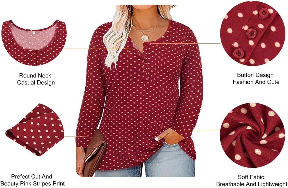 RITERA Womens Plus Size Top Long Sleeve Henley Shirt Fall Casual Pullover XL-5XL - Image 2