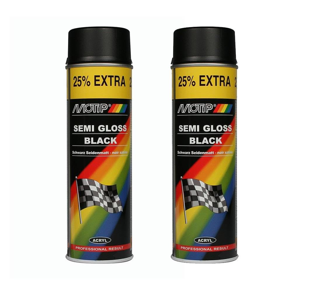 UKB4C 2 x Motip Semi Gloss Black Satin Spray Paint Metal Wood Glass Plastic 500ml