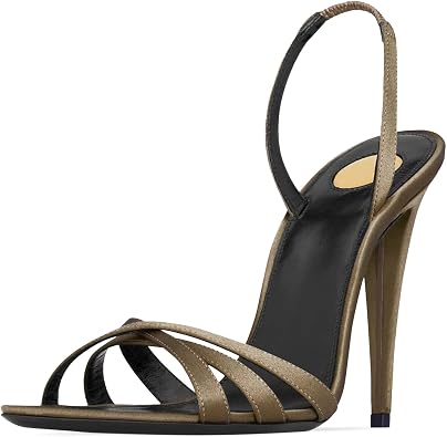 Strappy Satin Slingback Heels for Women Open Toe Stiletto High Heel Sandals Elastic Ankle Strap 4 inch Sexy Dressy Party Shoes