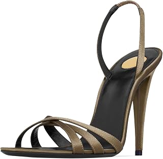 Strappy Satin Slingback Heels for Women Open Toe Stiletto High Heel Sandals Elastic Ankle Strap 4 inch Sexy Dressy Party Shoes