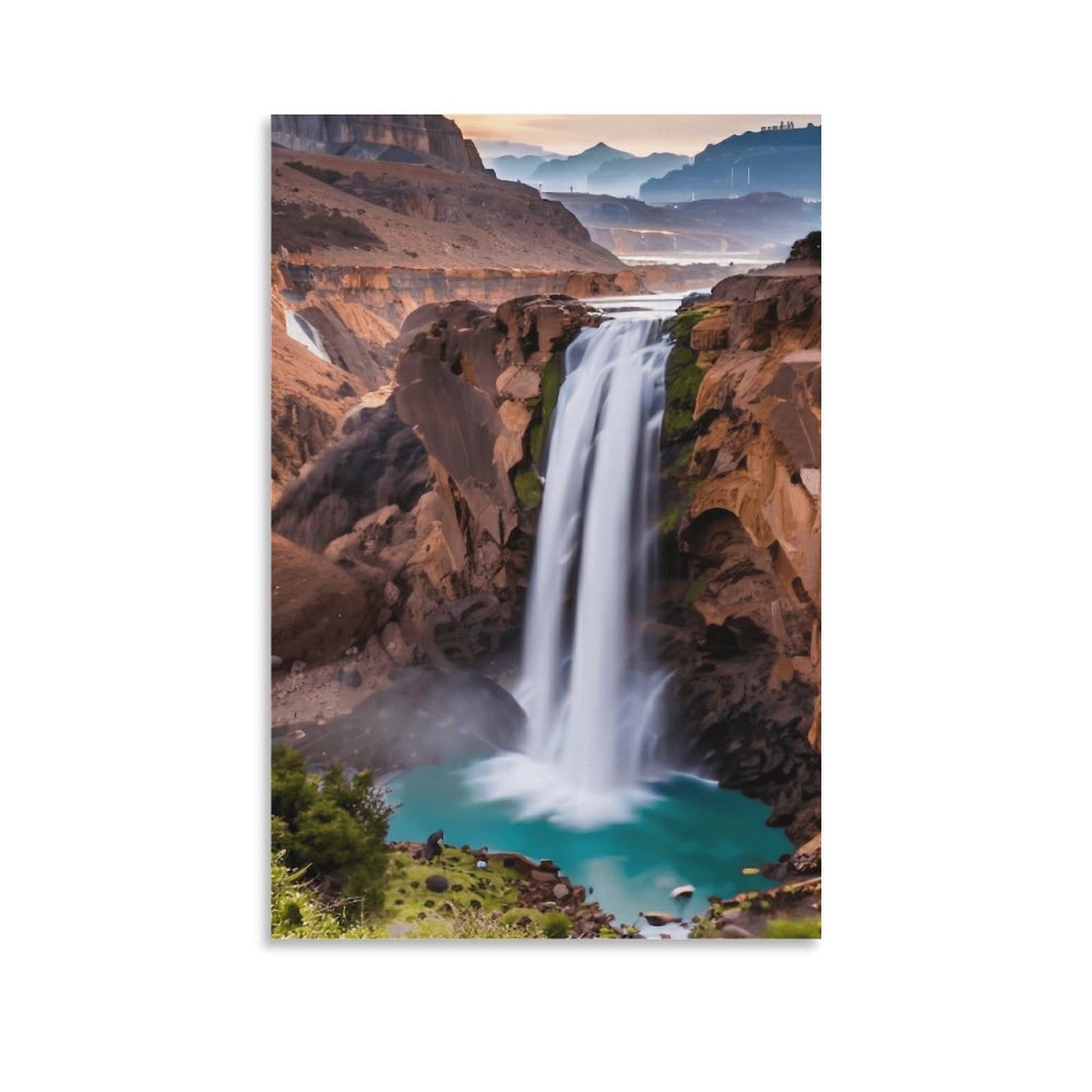XPASHIQWC Canyon Waterfall Poster Artwork Giclee Canvas Prints Modern Canvas Wall Art Picture Wall Hanging for Living Room Bedroom Home Decorations 20x30inch(50x75cm)