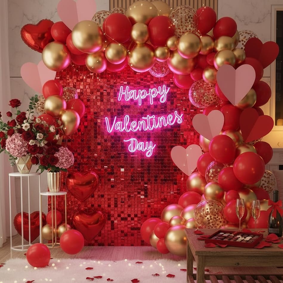 Image of Red Shimmer Wall Backdrop, 24 Panels, 6x4 Ft Photo Backdrop | wedding backdrop birthday backdrop party decoration photo booth backdrop bridal shower baby shower event decoration