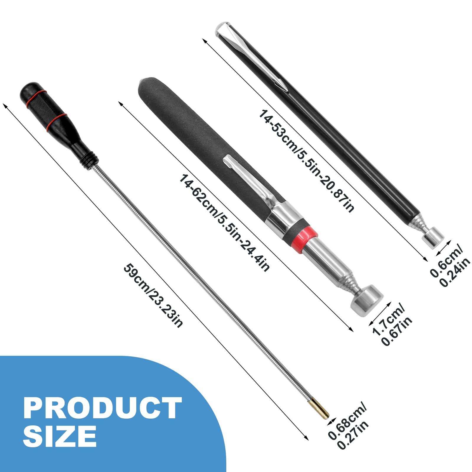5-teiliges Teleskop-Magnetheber Set – Flexible Stabmagnete Mit Spiegel, Für Autoteile & Metallteile