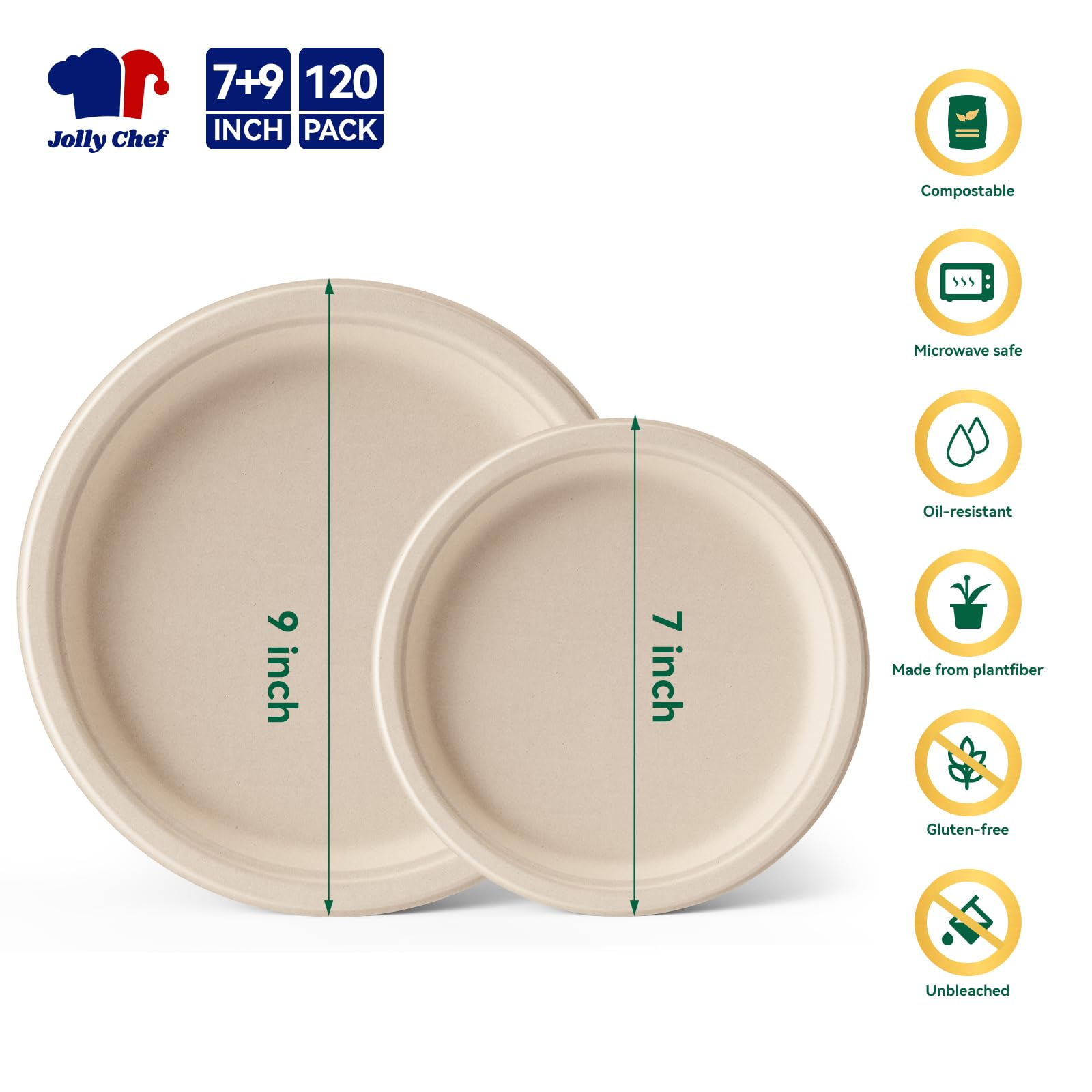 Compostable Plates - 120 Pack Eco-Friendly Disposable Plates -2