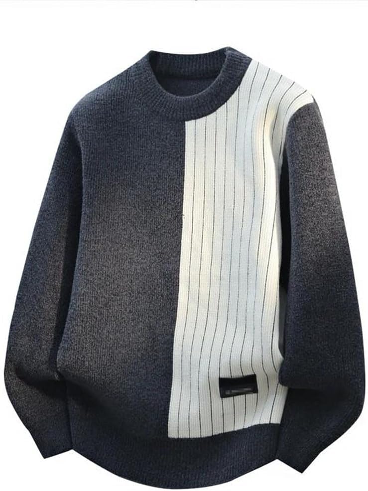 Men's Striped Pullover Cardigan Autumn-Winter Round Neck Knit Sweater Comfortable Warm Fashion Clothing