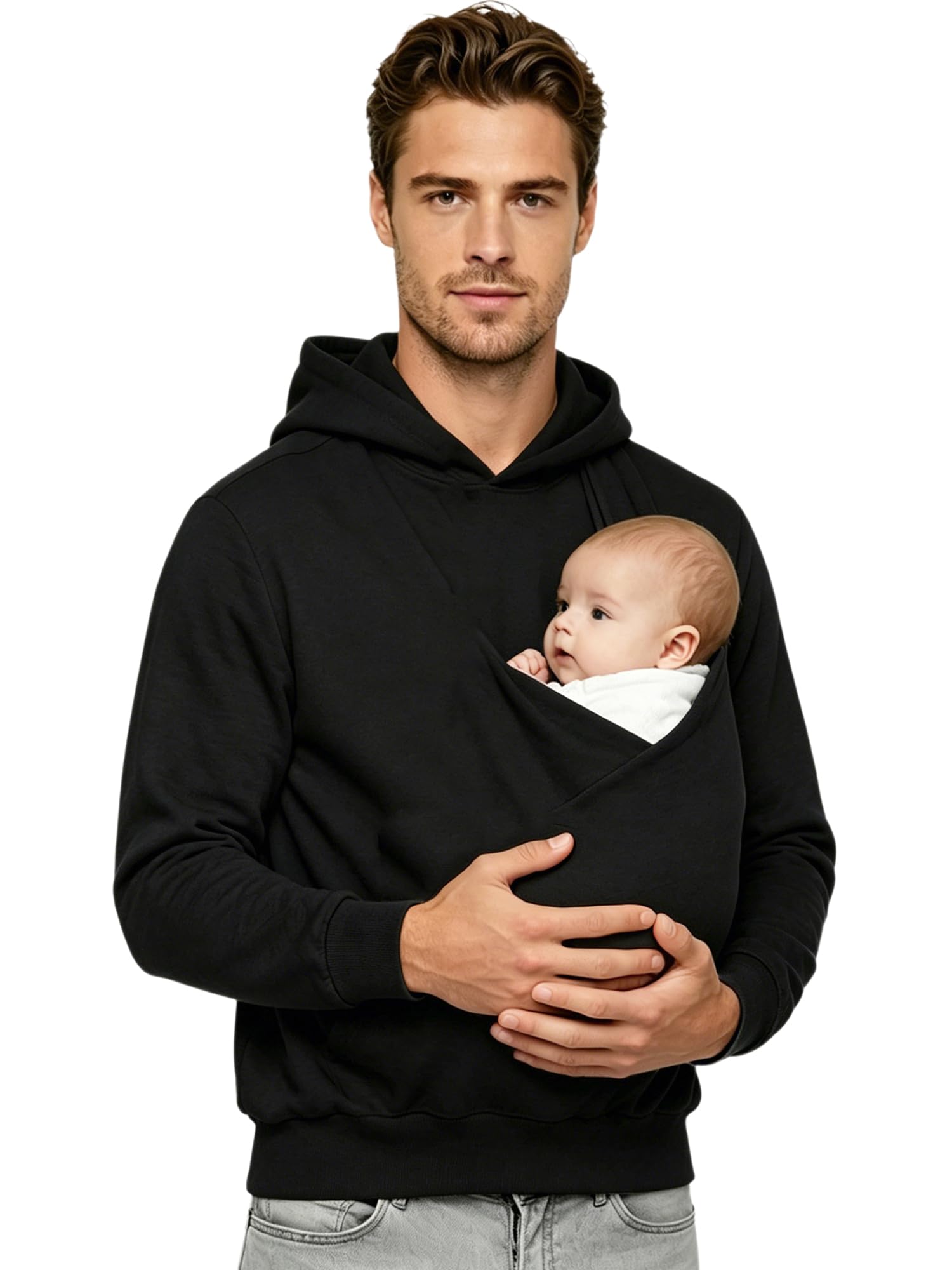 Męska bluza z kapturem typu kangur, dla taty i dziecka, sportowy top slim fit, na ramiączkach kangur, bluza dla taty, trykotka, designerska kurtka fitness
