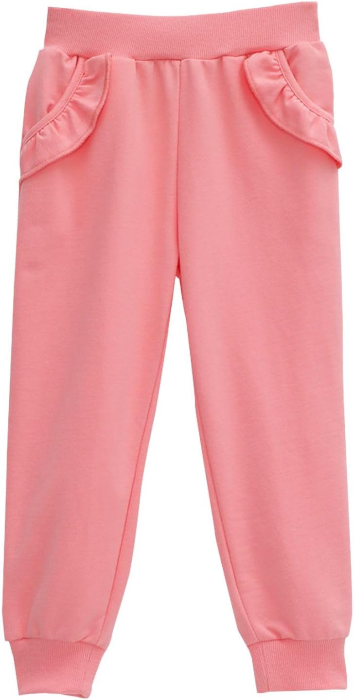 HILEELANG Toddler Girls' Jogger Pants 3-Pack Pull on Cotton French Terry Solid Ruffle Pocket SweatPants12M-7Y - Image 5