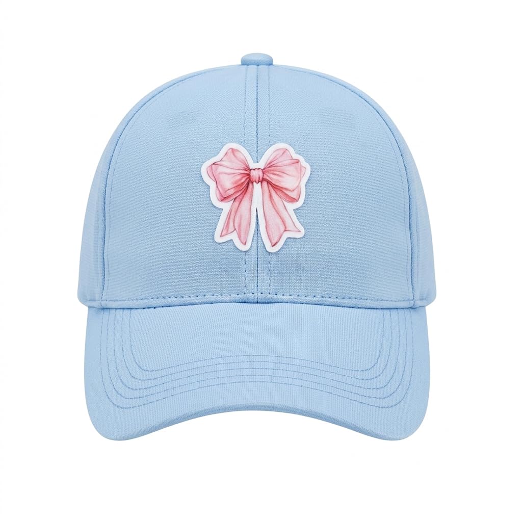 faas Stylish Light Blue Baseball Cap with Pink Bow Patch | Trendy Cute Cap for Girls & Women | Cap for Running, Outdoor & Fitness Use All-Weather Sun Protection Hat (Pack of 1)-picture-20