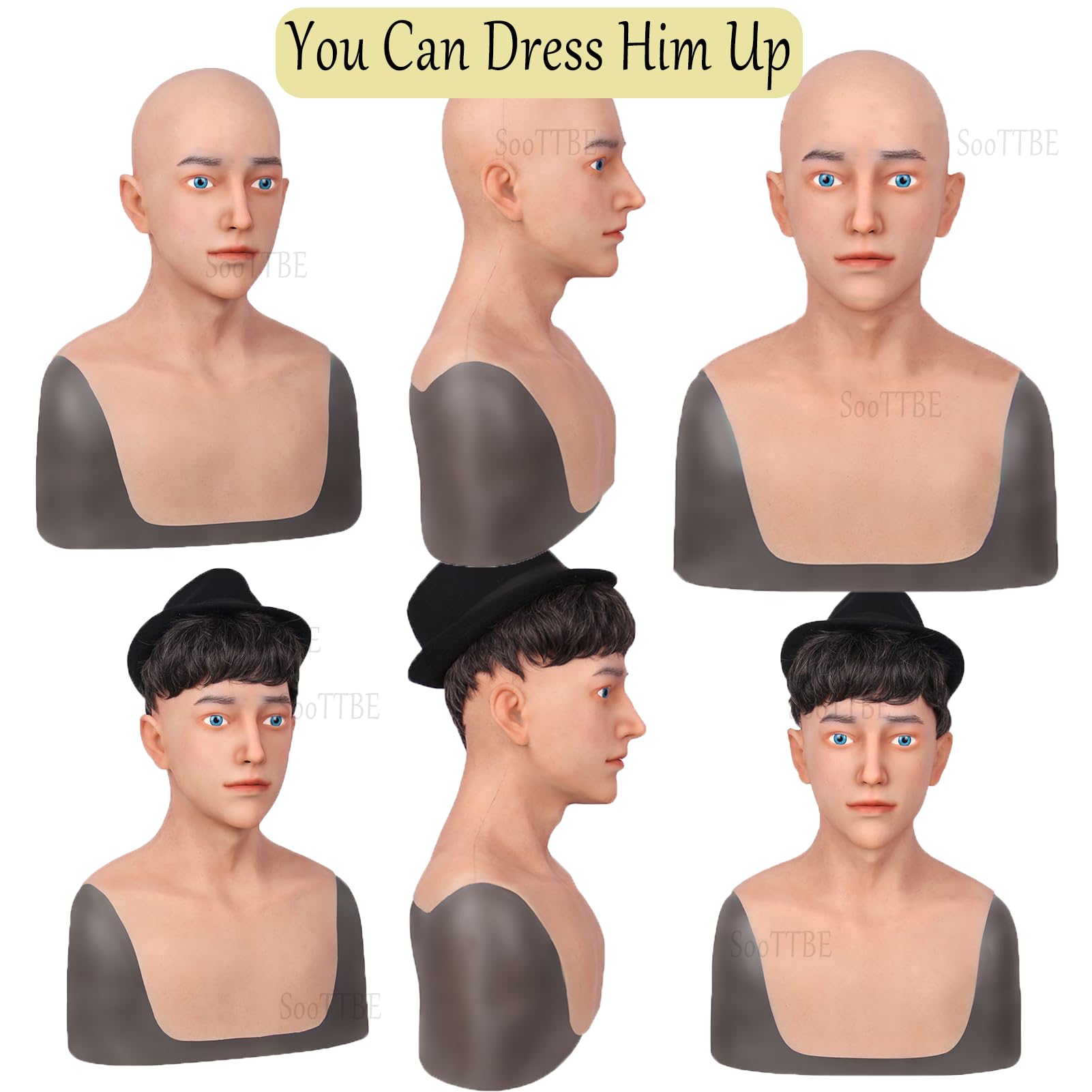 Masques RéAlistes en Silicone pour Hommes, Beau Visage Complet pour Jeunes Hommes, pour Cosplay, Costumes d'halloween
