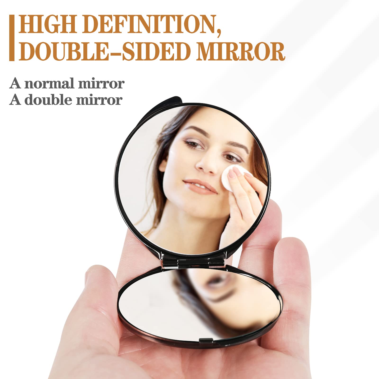 Hariendny Piccolo specchio a mano con manico, specchio portatile con ingrandimento 1X/2X per trucco, specchio cosmetico da viaggio trasparente a doppia faccia, specchio rotondo da tasca in acrilico