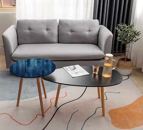 Miniatura 4 de Mantel auxiliar redondo azul oscuro, tablones de madera, tablero de imagen con textura, pared de suelo, vida rústica, adecuado para sala de estar,