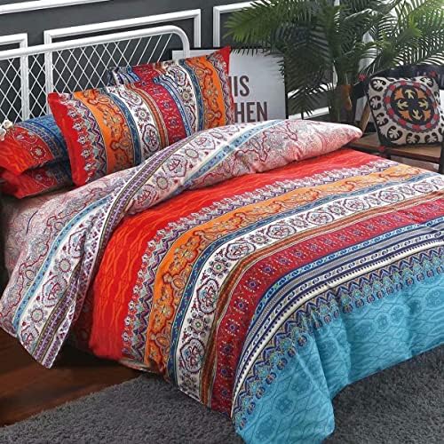 Shatex King Size Comforter (103X90 Inch) 3 Piece All Season King Comforter Bedding Warm Comforter - Ultra Soft Polyester Bohemia Western Pattern - Orange Boho King/Cal King Size Comforter