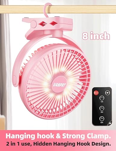 Miniatura 2 de Ventilador recargable portátil de 8 pulgadas con clip para tienda de campaña, con control remoto, ventilador de campamento de 10000 mAh, 3