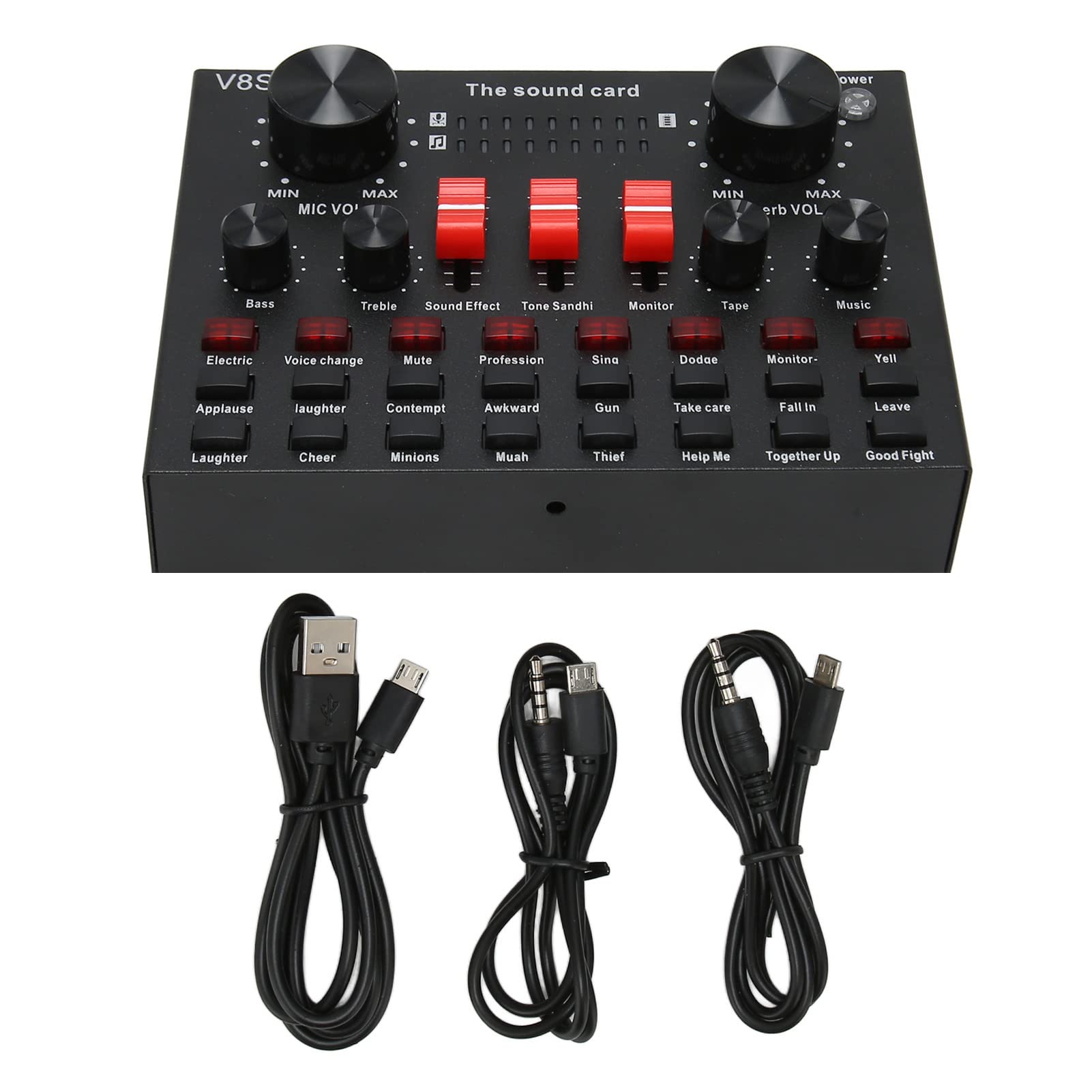 V8S Live Sound Card, 16 Soundeffekte, 8 Lustige Modi, Verbindung, Knaufanpassung, Lichtdesign, für Live, Karaoke (SUPYINIbo2qr9ci3m-11)