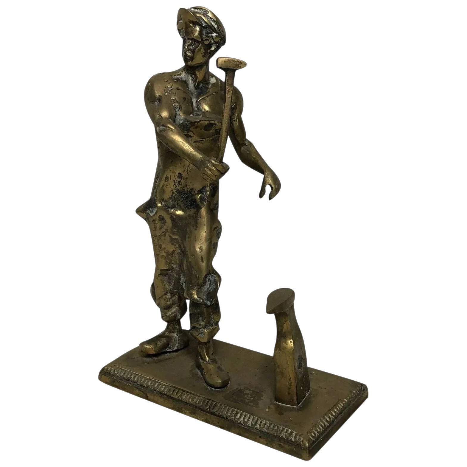 Fermaporta in ottone industriale dell'inizio del XX secolo, colore: nero