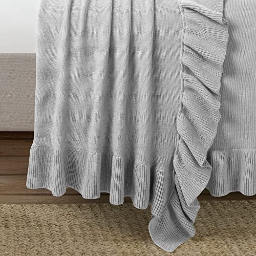 Image of Lush Decor Reyna Soft Knitted Ruffle Throw Blanket, 104 inch W x 88 inch L, Light Gray - Ruffled Bedding - Knit Blanket - Cozy Oversized Blanket For Bed or Couch - Vintage, Minimalist & Cottage Home Decor