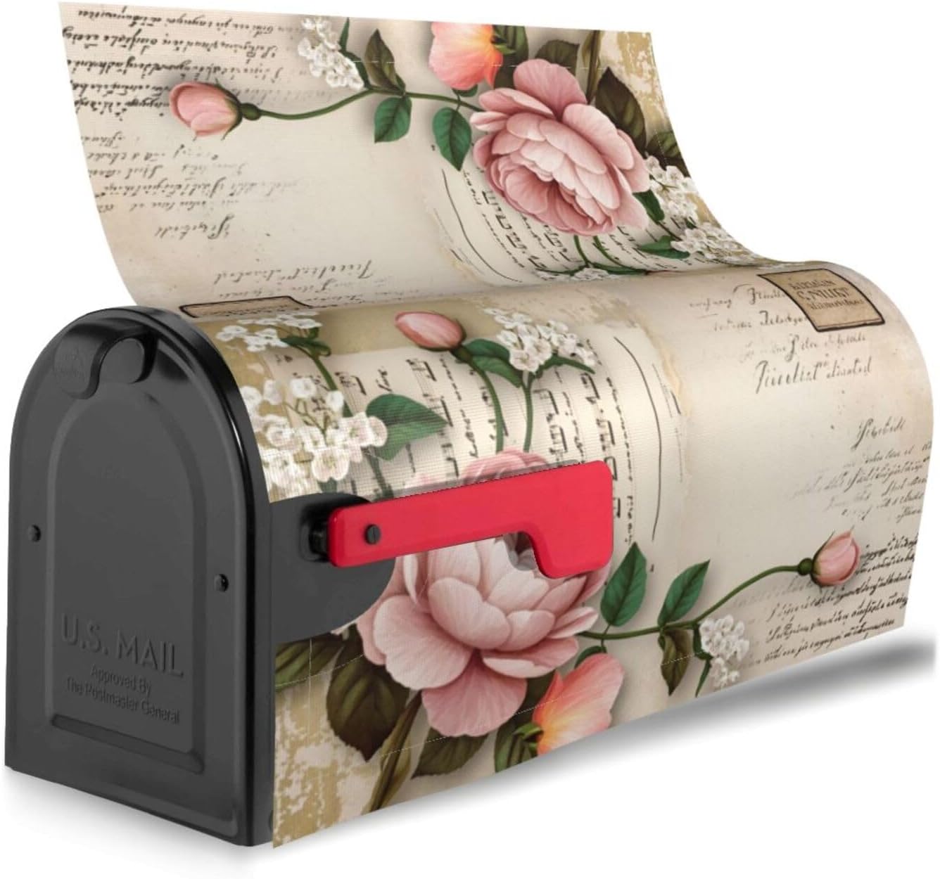KiuLoam Vintage Shabby Chic Pink Rose Floral Magnetic Mailbox Cover Standard Size 21"x 18" for Garden