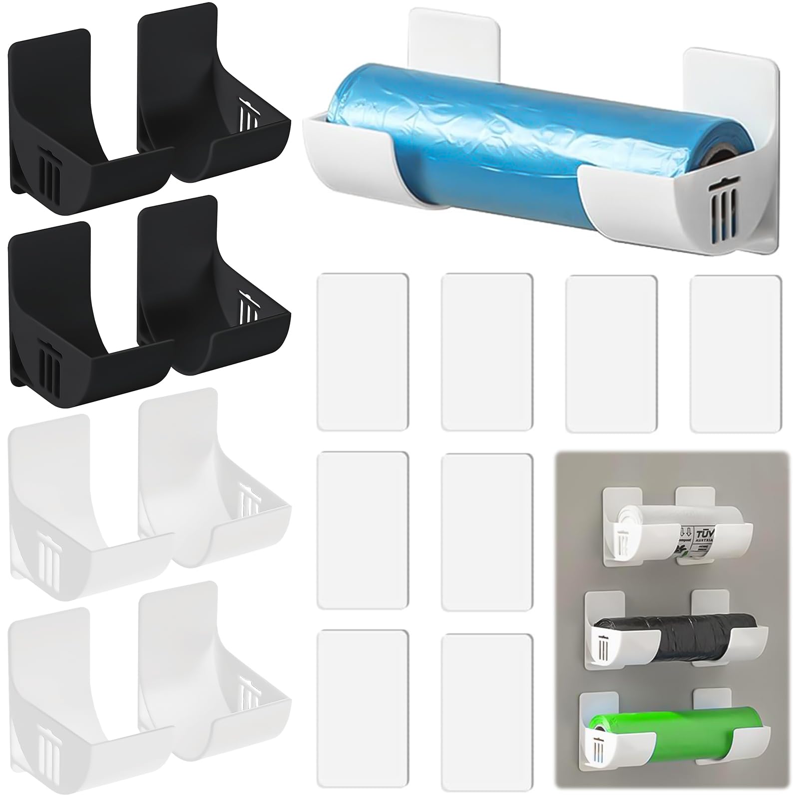 8 Supports Sacs Poubelle Muraux Divisés - Organisateur Cuisine Placard Pour Sacs & Films Plastiques