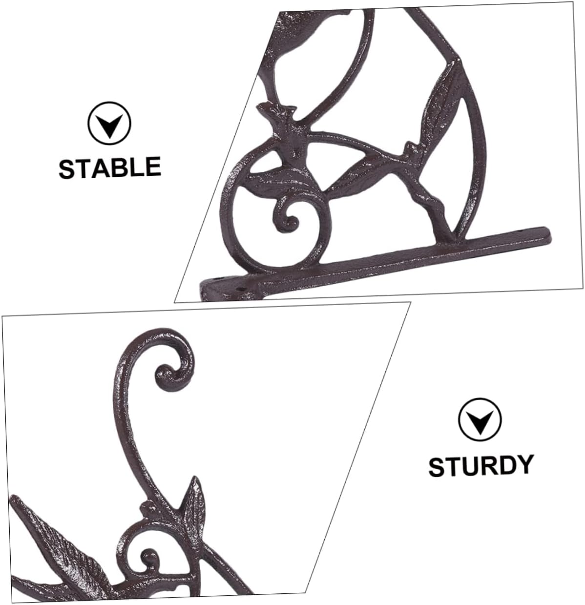 Cast Iron Hanging Basket Brackets 2Pcs Wall-Mounted Plant Hooks for Outdoor Use Vintage Style Flower Pot Hangers Drainage for Garden and Porch Decoration