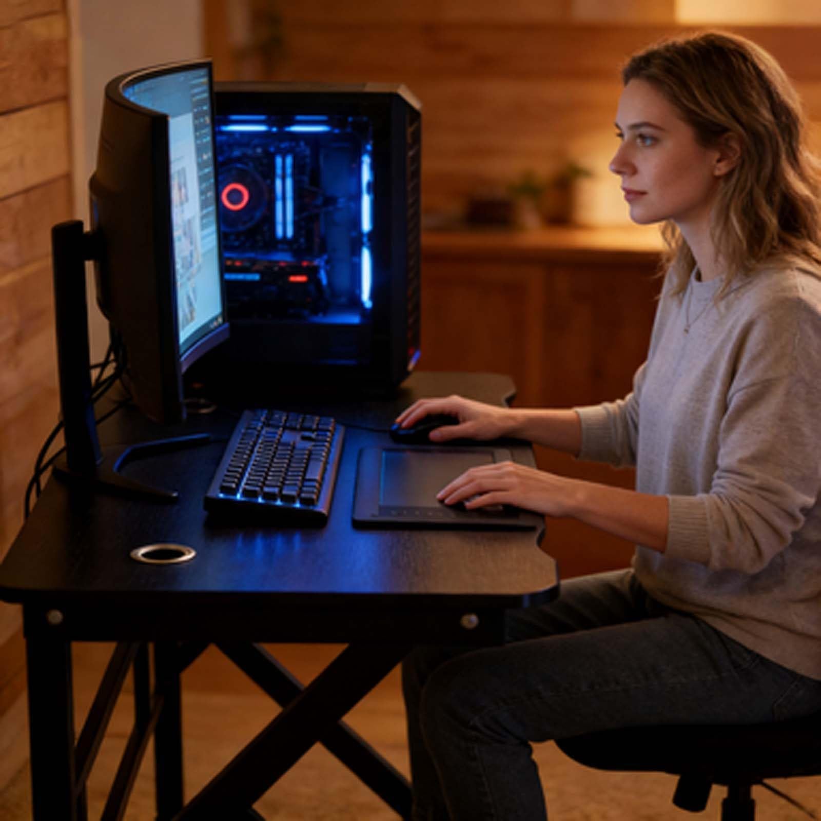Moderner Gaming-Tisch, ergonomischer Computertisch mit stabilem Rahmen, Schwarze MDF-Platte for PC-Gaming, Home-Office und Studio-Setup(47.24 * 23.62 * 29.13in)